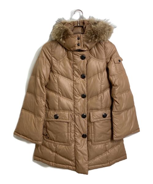 BURBERRY BLUE LABEL（バーバリーロンドンブルーレーベル）BURBERRY BLUE LABEL (バーバリーロンドンブルーレーベル) 裏チェック ダウンコート　フードファー　アウター　タヌキ ベージュ サイズ:38の古着・服飾アイテム