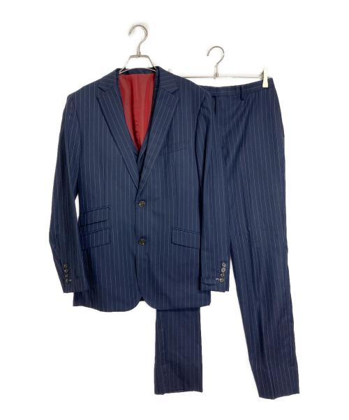 BLACK LABEL CRESTBRIDGE（ブラックレーベル クレストブリッジ）BLACK LABEL CRESTBRIDGE (ブラックレーベル クレストブリッジ) ストライプ3ピーススーツ ネイビー サイズ:40の古着・服飾アイテム