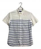 POLO RALPH LAURENポロ・ラルフローレン）の古着「ボタンダウンシャツ　半袖シャツ　ボーダーシャツ」｜ホワイト×ブルー