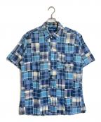 POLO RALPH LAURENポロ・ラルフローレン）の古着「【古着】90’S裾ポニーパッチワーク半袖シャツ　BOB CAMP」｜ブルー