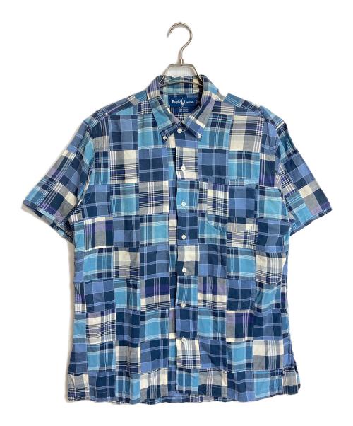 POLO RALPH LAUREN（ポロ・ラルフローレン）POLO RALPH LAUREN (ポロ・ラルフローレン) 【古着】90’S裾ポニーパッチワーク半袖シャツ　BOB CAMP ブルー サイズ:Mの古着・服飾アイテム