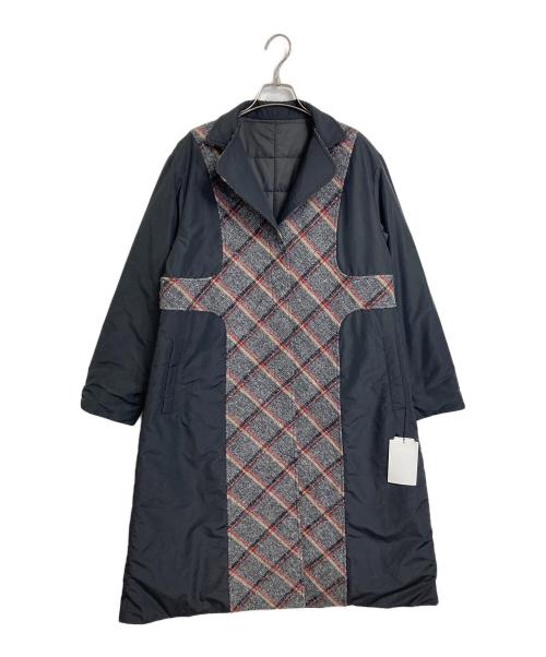 TRUNK HIROKO KOSHINO（トランク ヒロコ コシノ）TRUNK HIROKO KOSHINO (トランク ヒロコ コシノ) 【リバーシブル】ウールチェック異素材ドッキングロングコート ブラック サイズ:38の古着・服飾アイテム