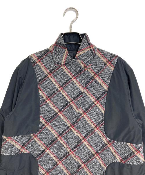 TRUNK HIROKO KOSHINO（トランク ヒロコ コシノ）TRUNK HIROKO KOSHINO (トランク ヒロコ コシノ) 【リバーシブル】ウールチェック異素材ドッキングロングコート ブラック サイズ:38の古着・服飾アイテム