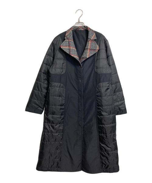 TRUNK HIROKO KOSHINO（トランク ヒロコ コシノ）TRUNK HIROKO KOSHINO (トランク ヒロコ コシノ) 【リバーシブル】ウールチェック異素材ドッキングロングコート ブラック サイズ:38の古着・服飾アイテム