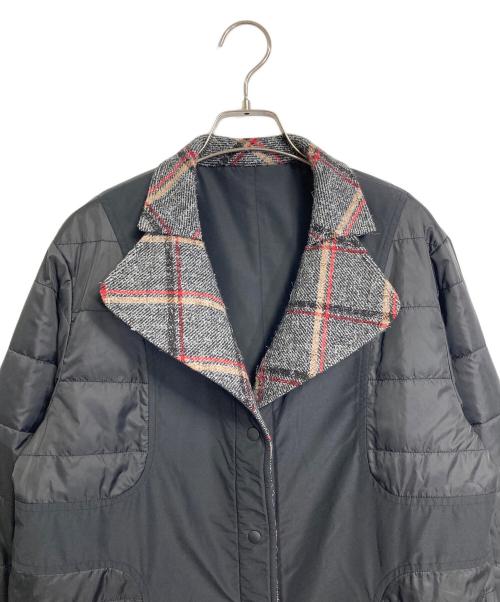 TRUNK HIROKO KOSHINO（トランク ヒロコ コシノ）TRUNK HIROKO KOSHINO (トランク ヒロコ コシノ) 【リバーシブル】ウールチェック異素材ドッキングロングコート ブラック サイズ:38の古着・服飾アイテム