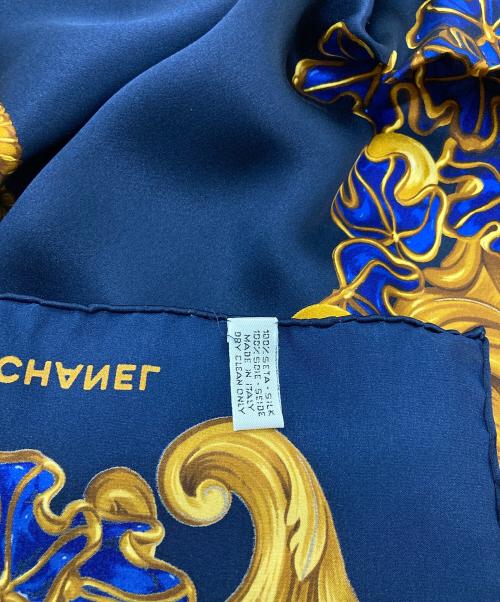 CHANEL（シャネル）CHANEL (シャネル) 大判スカーフ ネイビー サイズ:実寸参照の古着・服飾アイテム