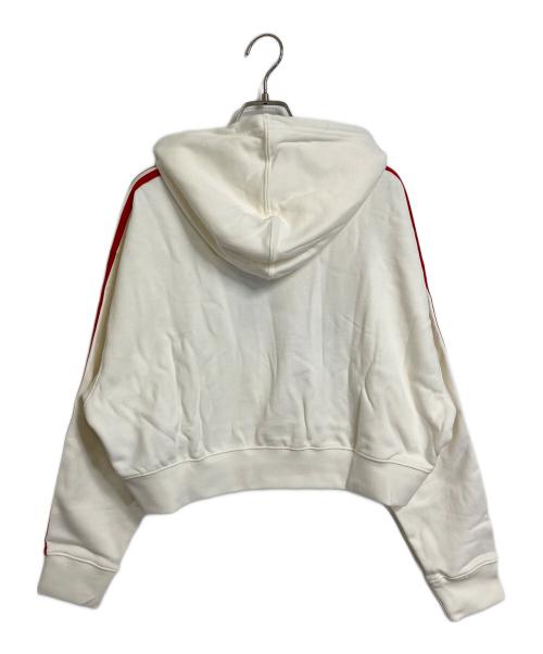 adidas（アディダス）adidas (アディダス) プルオーバーパーカー クロップド丈 プリント 刺繍　 Thebe Magugu Hoodie レッド×ホワイト サイズ:3XL 未使用品の古着・服飾アイテム