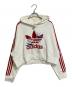 adidas（アディダス）の古着「プルオーバーパーカー クロップド丈 プリント 刺繍　 Thebe Magugu Hoodie」｜レッド×ホワイト