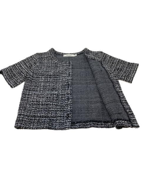 moussy（マウジー）moussy (マウジー) TWEED LIKE トップス　半袖シャツ　半袖ジャケット ブラック×ホワイト サイズ:FREEの古着・服飾アイテム