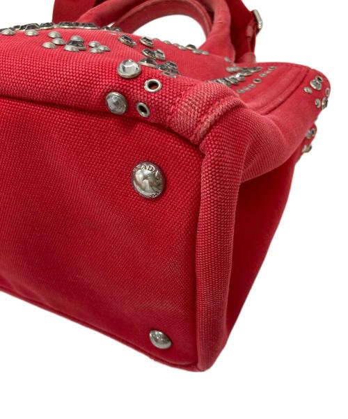 PRADA（プラダ）PRADA (プラダ) カナパ ビジュースタッズ 2wayバッグ レッド サイズ:実寸参照の古着・服飾アイテム