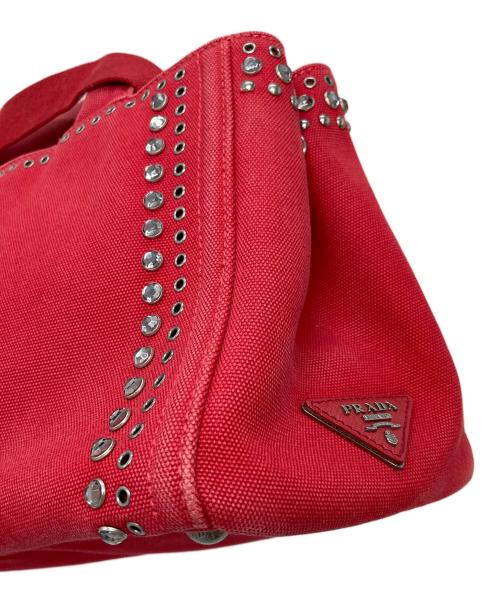 PRADA（プラダ）PRADA (プラダ) カナパ ビジュースタッズ 2wayバッグ レッド サイズ:実寸参照の古着・服飾アイテム