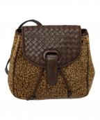 BOTTEGA VENETAボッテガベネタ）の古着「カーフレザーレオパードリュック　ハラコシュック」｜ブラウン