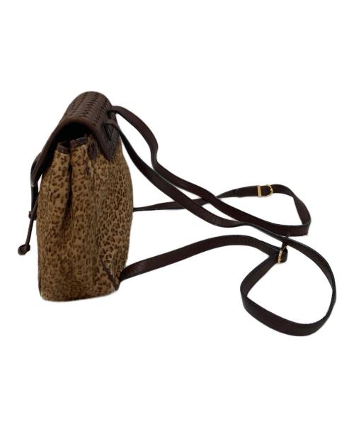 BOTTEGA VENETA（ボッテガベネタ）BOTTEGA VENETA (ボッテガベネタ) カーフレザーレオパードリュック　ハラコシュック ブラウン サイズ:実寸参照の古着・服飾アイテム