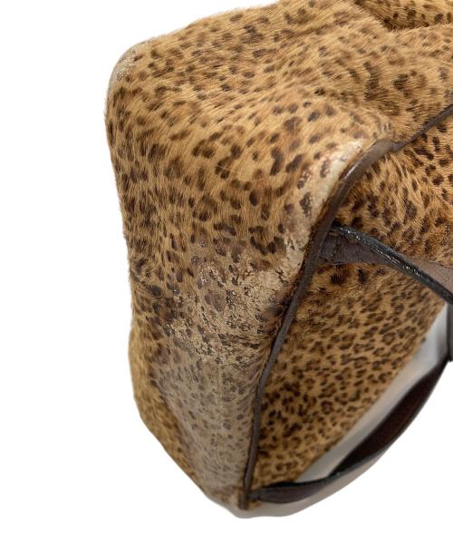 BOTTEGA VENETA（ボッテガベネタ）BOTTEGA VENETA (ボッテガベネタ) カーフレザーレオパードリュック　ハラコシュック ブラウン サイズ:実寸参照の古着・服飾アイテム
