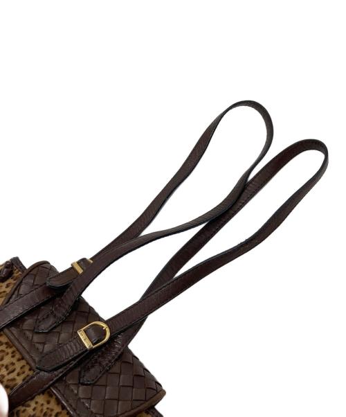 BOTTEGA VENETA（ボッテガベネタ）BOTTEGA VENETA (ボッテガベネタ) カーフレザーレオパードリュック　ハラコシュック ブラウン サイズ:実寸参照の古着・服飾アイテム