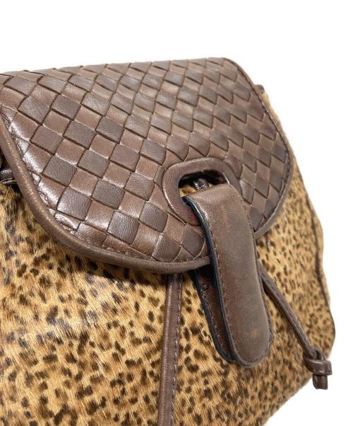 BOTTEGA VENETA（ボッテガベネタ）BOTTEGA VENETA (ボッテガベネタ) カーフレザーレオパードリュック　ハラコシュック ブラウン サイズ:実寸参照の古着・服飾アイテム