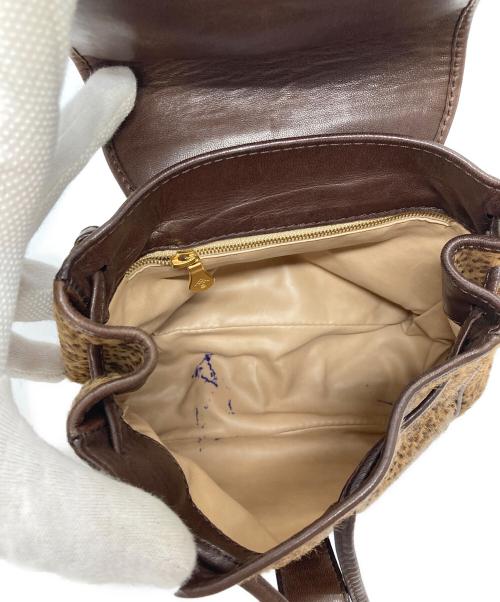 BOTTEGA VENETA（ボッテガベネタ）BOTTEGA VENETA (ボッテガベネタ) カーフレザーレオパードリュック　ハラコシュック ブラウン サイズ:実寸参照の古着・服飾アイテム