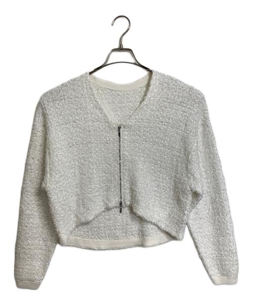 Diagram（ダイアグラム）Diagram (ダイアグラム) ツイードニットzipカーディガン　ニットジャケット　アウター　ライトアウター　ダブルジップ　セレモニー ホワイト サイズ:36の古着・服飾アイテム