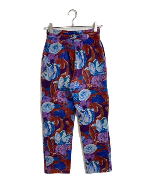 KENZO（ケンゾー）KENZO (ケンゾー) フラワープリントシンチバックコーデュロイパンツ　花柄 パープル×ブルー サイズ:36の古着・服飾アイテム