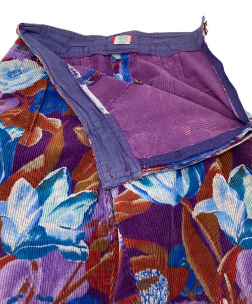 KENZO（ケンゾー）KENZO (ケンゾー) フラワープリントシンチバックコーデュロイパンツ　花柄 パープル×ブルー サイズ:36の古着・服飾アイテム