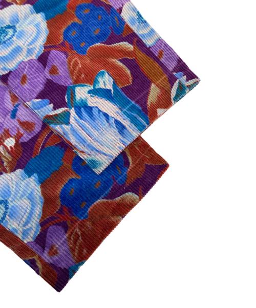 KENZO（ケンゾー）KENZO (ケンゾー) フラワープリントシンチバックコーデュロイパンツ　花柄 パープル×ブルー サイズ:36の古着・服飾アイテム