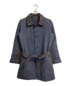FRANK LEDERフランクリーダー）の古着「切替コート　ウールコート　アウター　ブラウン　くるみボタン　ドイツ製」｜ネイビー×ブラウン
