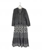 sara mallikaサラマリカ）の古着「リーフ柄ギャザーワンピース」｜ブラック