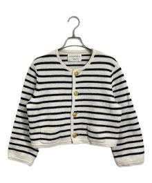 MACPHEE（マカフィー）の古着「ハーフミラノリブ クロップドカーディガン　ボーダー」｜ホワイト×ネイビー