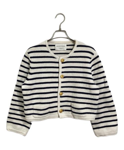 MACPHEE（マカフィー）MACPHEE (マカフィー) ハーフミラノリブ クロップドカーディガン　ボーダー ホワイト×ネイビー サイズ:Sの古着・服飾アイテム