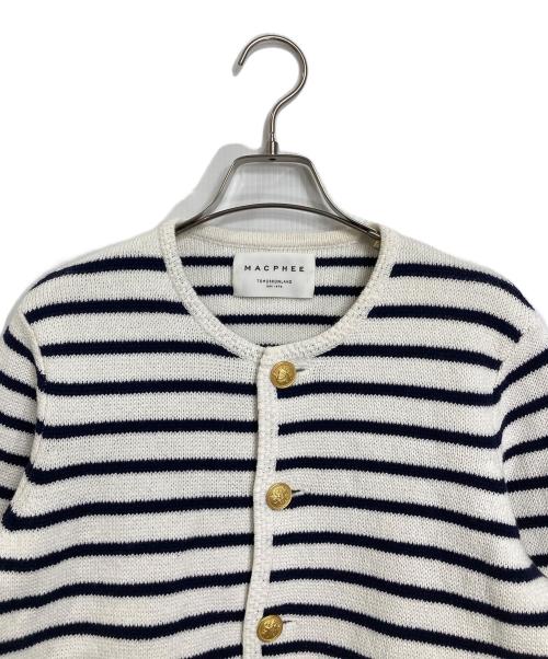 MACPHEE（マカフィー）MACPHEE (マカフィー) ハーフミラノリブ クロップドカーディガン　ボーダー ホワイト×ネイビー サイズ:Sの古着・服飾アイテム