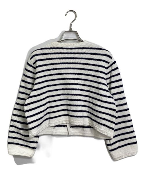 MACPHEE（マカフィー）MACPHEE (マカフィー) ハーフミラノリブ クロップドカーディガン　ボーダー ホワイト×ネイビー サイズ:Sの古着・服飾アイテム