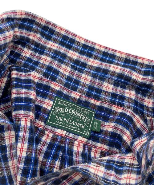 POLO COUNTRY（ポロカントリー）POLO COUNTRY (ポロカントリー) 90’Sボタンダウン半袖シャツ　チェックシャツ　コットンシャツ　90年代 ネイビー×レッド サイズ:Lの古着・服飾アイテム