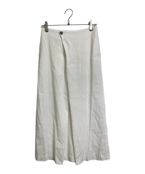 edition（エディション）Edition (エディション) リネンストレッチ ラップスカート　ロングスカート　ストライプ　日本製 ホワイト サイズ:34の古着・服飾アイテム