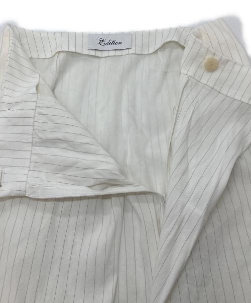 edition（エディション）Edition (エディション) リネンストレッチ ラップスカート　ロングスカート　ストライプ　日本製 ホワイト サイズ:34の古着・服飾アイテム