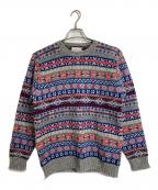 Jamieson’s Knitwearジャミーソンズニットウェア）の古着「【古着】フェアアイル柄ニット　マルチカラー　グレー　シェットランド　ユーロ」｜グレー