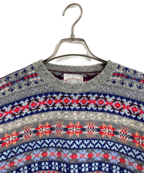 Jamieson’s Knitwear（ジャミーソンズニットウェア）Jamieson’s Knitwear (ジャミーソンズニットウェア) 【古着】フェアアイル柄ニット　マルチカラー　グレー　シェットランド　ユーロ グレー サイズ:Lの古着・服飾アイテム