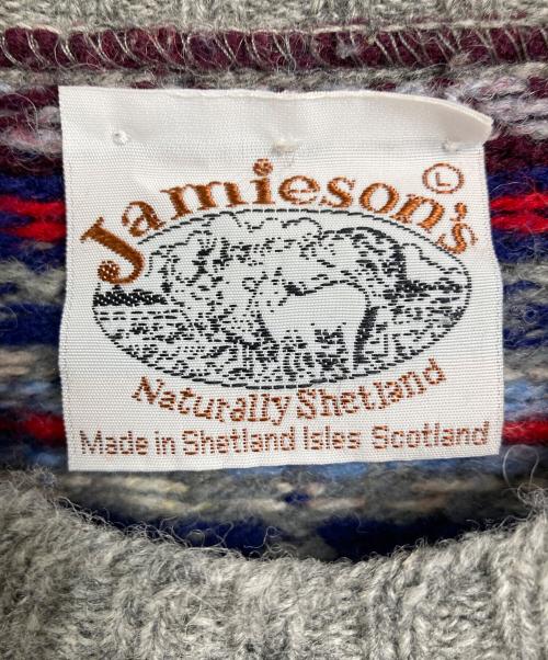 Jamieson’s Knitwear（ジャミーソンズニットウェア）Jamieson’s Knitwear (ジャミーソンズニットウェア) 【古着】フェアアイル柄ニット　マルチカラー　グレー　シェットランド　ユーロ グレー サイズ:Lの古着・服飾アイテム
