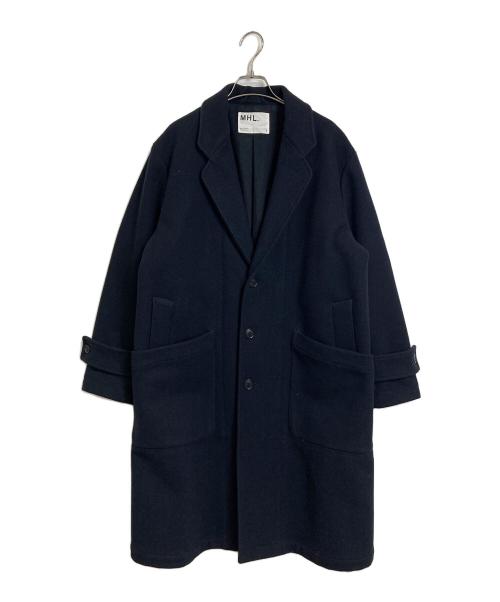 MHL（エムエイチエル）MHL (エムエイチエル) ログチェスターコート　ロングコート　ウールコート ネイビー サイズ:Sの古着・服飾アイテム