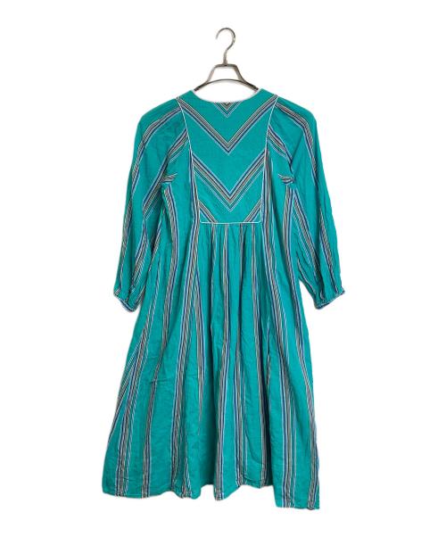 ne quittez pas（ヌキテパ）ne quittez pas (ヌキテパ) COTTON VOILE STRIPE DRESS コットンボイルストライプドレス ロングドレス　ロングワンピース　インド製 ブルー サイズ:Mの古着・服飾アイテム
