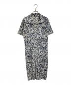 PLEATS PLEASEプリーツプリーズ）の古着「総柄襟付き半袖プリーツワンピース　日本製」｜ブラック×グレー×ネイビー
