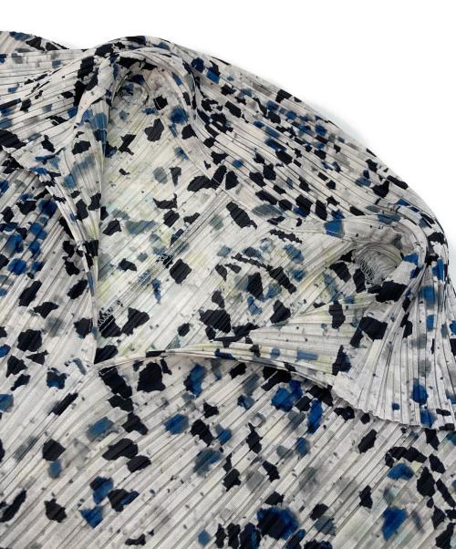 PLEATS PLEASE（プリーツプリーズ）PLEATS PLEASE (プリーツプリーズ) 総柄襟付き半袖プリーツワンピース　日本製 ブラック×グレー×ネイビー サイズ:3の古着・服飾アイテム