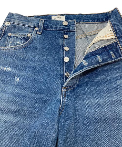 Citizens of humanity（シチズンズオブヒューマニティ）CITIZENS of HUMANITY (シチズンズオブヒューマニティ) ワイド コクーン カーブデニム ウォッシュ ダメージ加工 クラッシュ MAGNOLIA  USA製 インディゴ サイズ:W24の古着・服飾アイテム