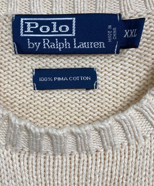 POLO RALPH LAUREN（ポロ・ラルフローレン）POLO RALPH LAUREN (ポロ・ラルフローレン) 【古着】90’S PIMA コットンニット　生成り　ポニー　90年代　オーバーサイズ アイボリー サイズ:XXLの古着・服飾アイテム