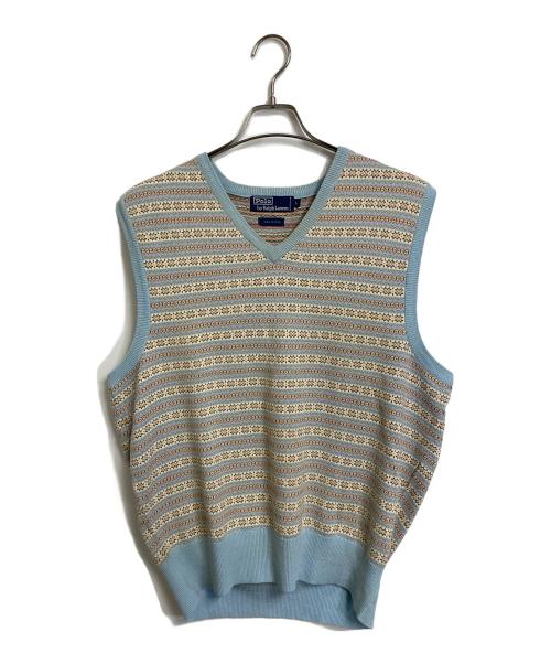 POLO RALPH LAUREN（ポロ・ラルフローレン）POLO RALPH LAUREN (ポロ・ラルフローレン) 【古着】90’Sフラワー総柄ニットベスト　90年代　スカイブルー　 スカイブルー サイズ:Lの古着・服飾アイテム