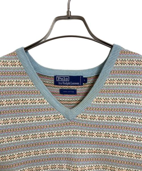 POLO RALPH LAUREN（ポロ・ラルフローレン）POLO RALPH LAUREN (ポロ・ラルフローレン) 【古着】90’Sフラワー総柄ニットベスト　90年代　スカイブルー　 スカイブルー サイズ:Lの古着・服飾アイテム