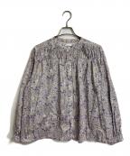 sosotto×LIBERTYソソット×リバティ）の古着「リバティプリント　ゴムシャーリング長袖ブラウス　長袖ブラウス　花柄　フラワープリント　日本製」｜グレー