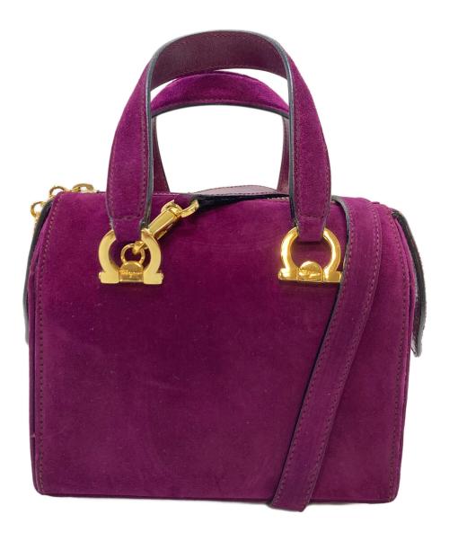 Salvatore Ferragamo（サルヴァトーレ フェラガモ）Salvatore Ferragamo (サルヴァトーレ フェラガモ) 2WAYショルダーベルベットスウェードバッグ ミニバッグ　セレモニー　イタリア製 パープル サイズ:実寸参照の古着・服飾アイテム