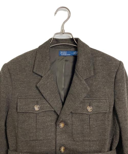 POLO RALPH LAUREN（ポロ・ラルフローレン）POLO RALPH LAUREN (ポロ・ラルフローレン) ヘリンボーンベルテッドブレザー ウールテーラードジャケット ブラウン サイズ:6の古着・服飾アイテム