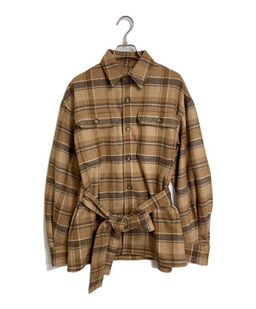 POLO RALPH LAUREN（ポロ・ラルフローレン）POLO RALPH LAUREN (ポロ・ラルフローレン) ベルテッドウールブレンドツイルシャツ ブラウン サイズ:6の古着・服飾アイテム