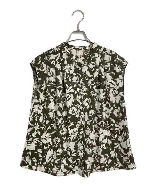 UNTITLED（アンタイトル）UNTITLED (アンタイトル) モザイクフラワー柄ブラウス　ノースリーブシャツ　日本 オリーブ×ホワイト サイズ:2の古着・服飾アイテム